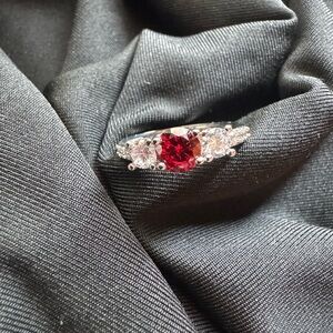 Elegant white and Red Gemstone Ring